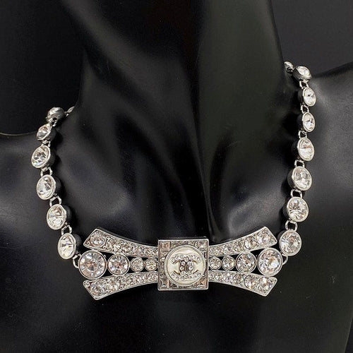 18K  Chanel Diamond Bow Tie Pendant Necklace