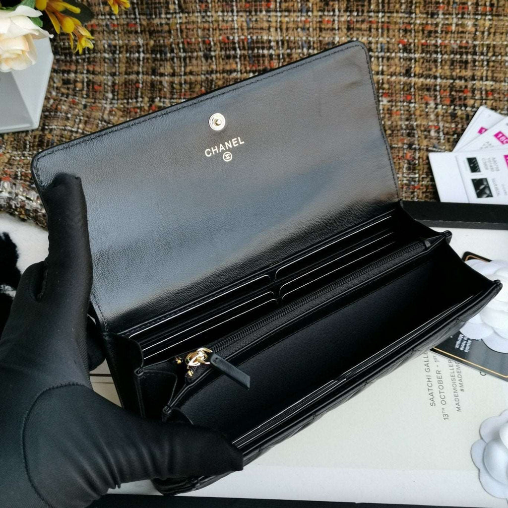 Chanel Boy Long Flap Wallet Lambskin - Black