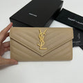 YSL Long Wallet Beige Leather Gold Tone 10772 19cm