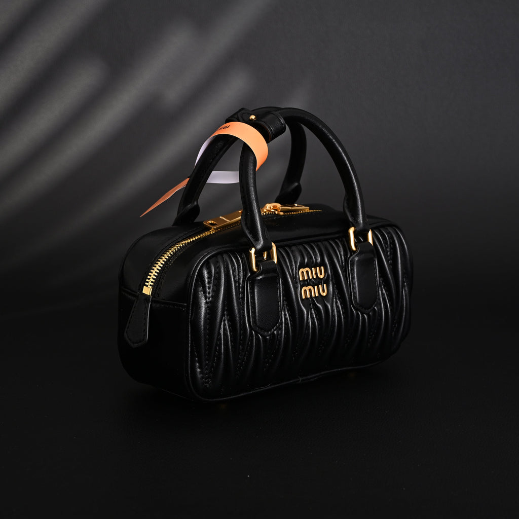 Miu Miu Black Matelassé Leather Top Handle Bag