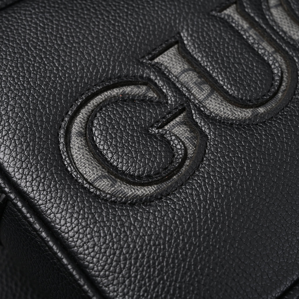 Gucci Black Leather Embossed Logo Belt Bag