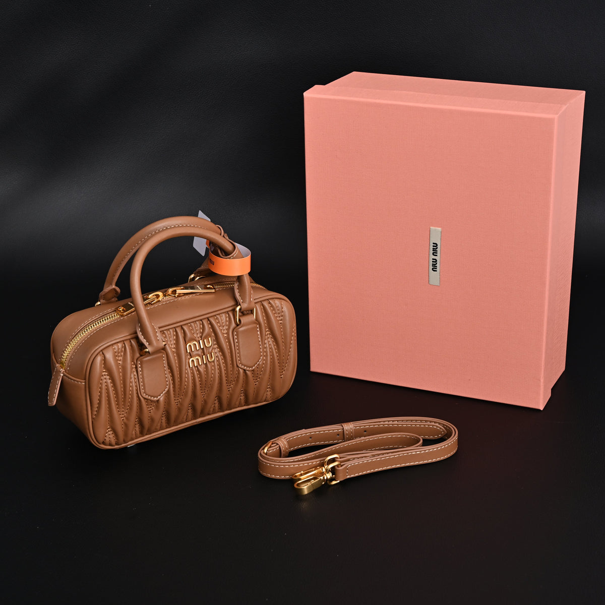 Miu Miu Matelassé Leather Top Handle Bag – Caramel Brown