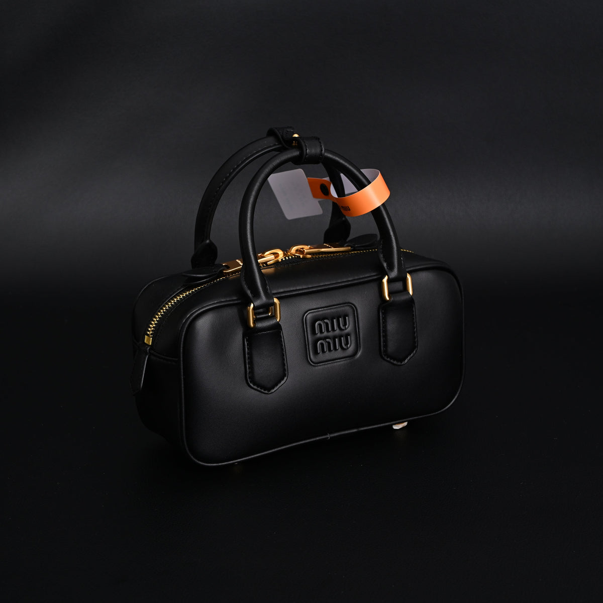 Miu Miu Black Matelassé Leather Satchel Bag – Mini Top Handle - Black with Gold-Tone Accents
