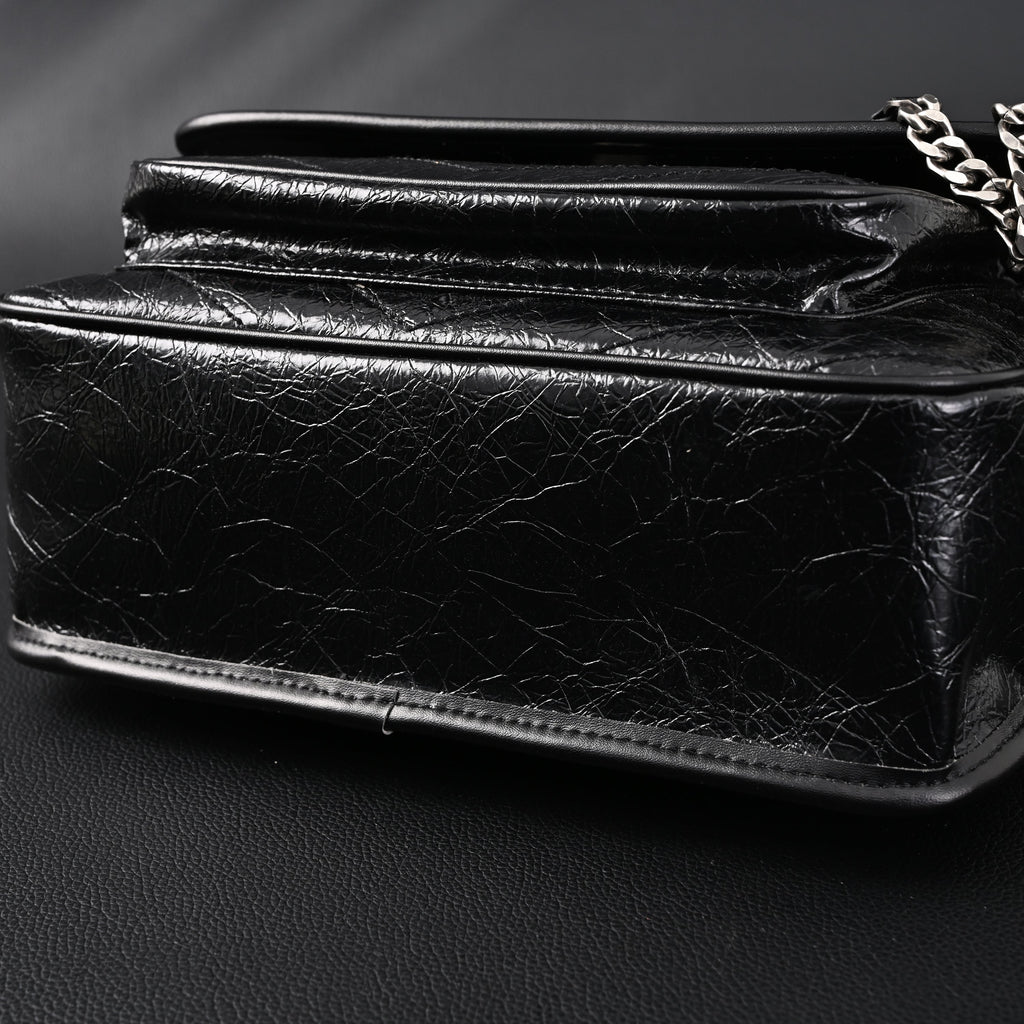 Saint Laurent Niki Medium Black Crinkled Leather Shoulder Bag