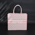 Dior Book Tote Oblique Embroidered Canvas Bag – Large Pink