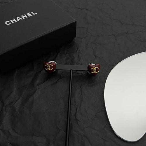 18K  Chanel Red Heart Earrings