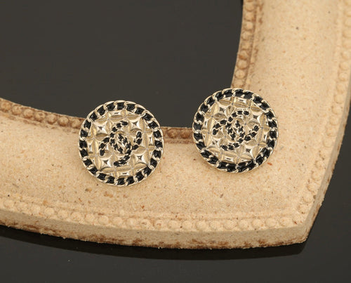 18K  Chanel Diamond Round Earrings