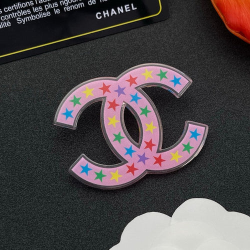 18K  Chanel Pink & Black Star Brooch