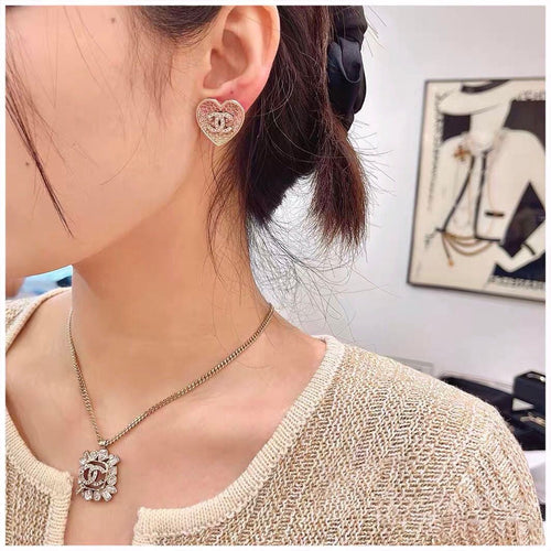 18K  Chanel Diamond Pink Heart Earrings